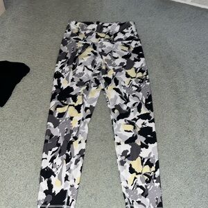 White black, gray, yellow printed leggings
